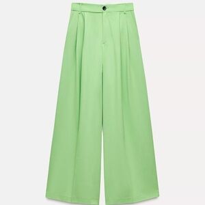 Zara Green Wide Leg Pants High Waisted Flow